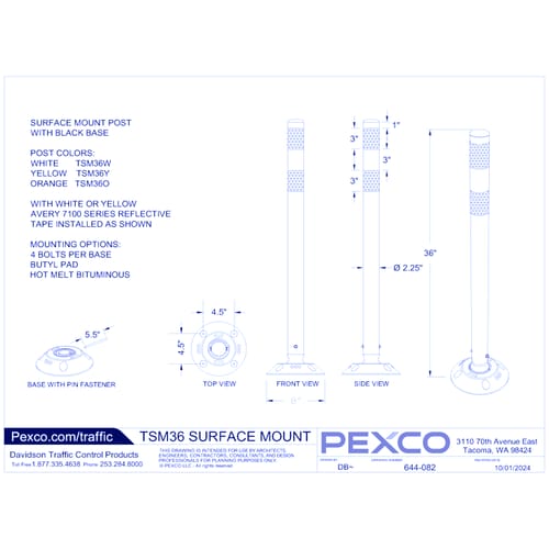 TSM36: Surface Mount 36" Channelizer Post