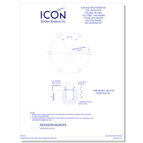 Hexagon HX24M- Full Circle-P4 - Anchor Bolt Layout