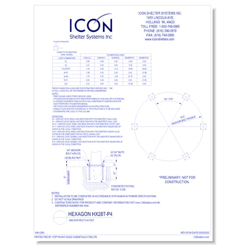 Hexagon HX28T-P4 - Anchor Bolt Layout