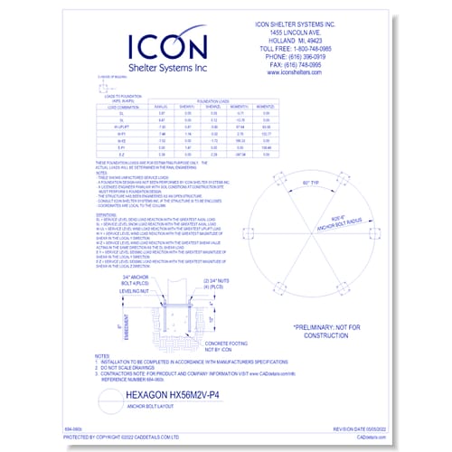 Hexagon HX56M2V-P4 - Anchor Bolt Layout
