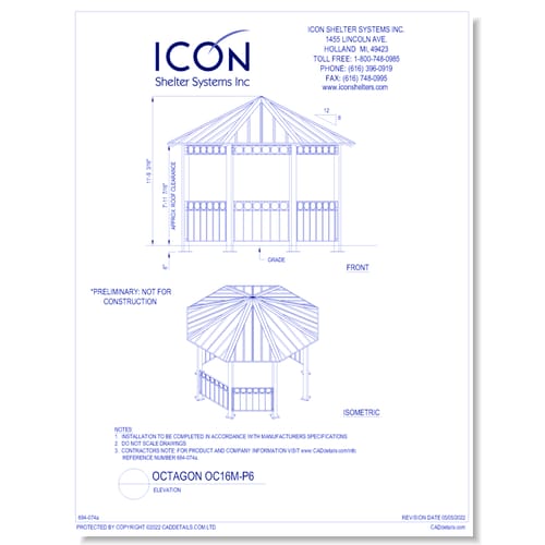 Octagon OC16M-ORN-P6 - Elevation