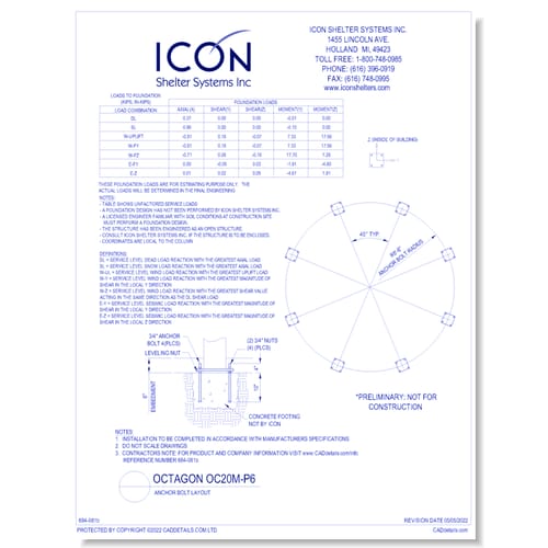 Octagon OC20M-P6 - Anchor Bolt Layout