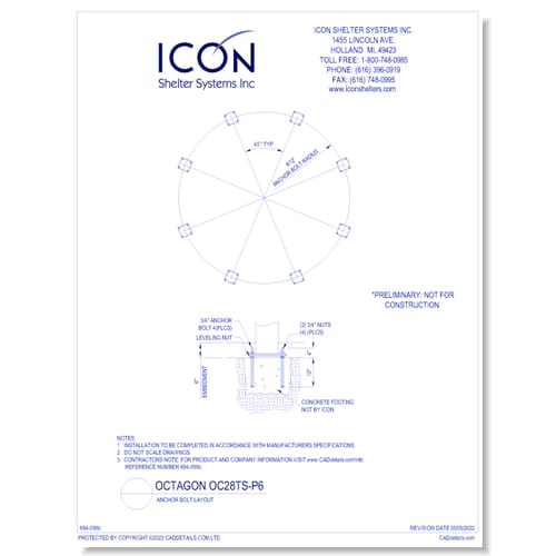 Octagon OC28TS-P6 - Anchor Bolt Layout