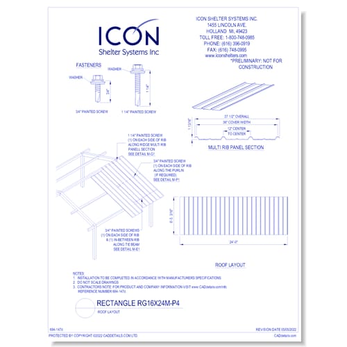 Rectangular Gable RG16x24M-P4 - Roof Layout