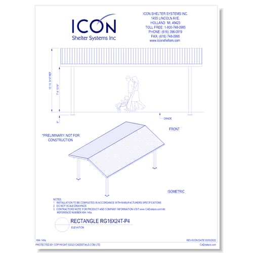 Rectangular Gable RG16x24T-P4 - Elevation