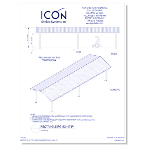 Rectangular Gable RG16x44T-P4 - Elevation