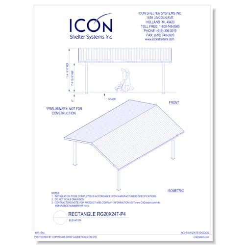 Rectangular Gable RG20x24T-P4 - Elevation
