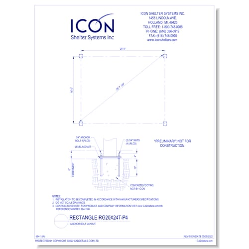 Rectangular Gable RG20x24T-P4 - Anchor Bolt Layout