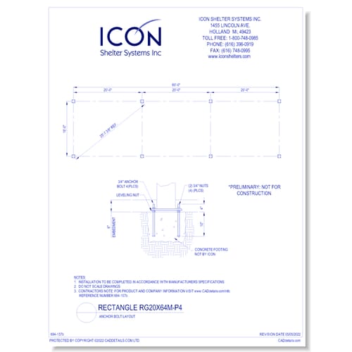 Rectangular Gable RG20x64M-P4 - Anchor Bolt Layout