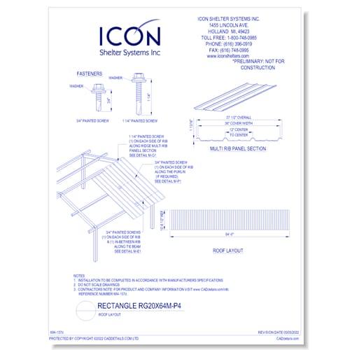 Rectangular Gable RG20x64M-P4 - Roof Layout