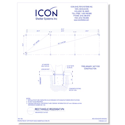 Rectangular Gable RG20x64T-P4 - Anchor Bolt Layout