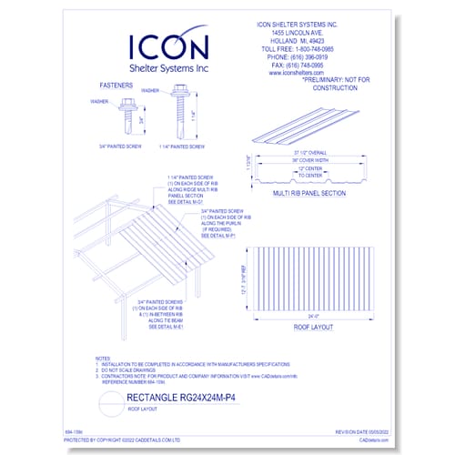 Rectangular Gable RG24x24M-P4 - Roof Layout