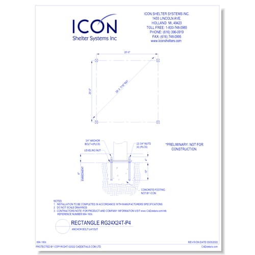 Rectangular Gable RG24x24T-P4 - Anchor Bolt Layout
