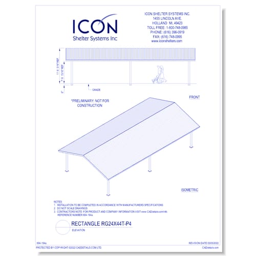 Rectangular Gable RG24x44T-P4 - Elevation