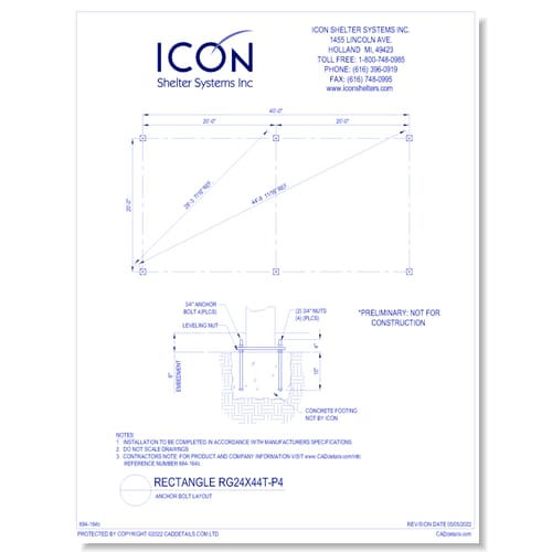 Rectangular Gable RG24x44T-P4 - Anchor Bolt Layout