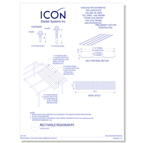 Rectangular Gable RG24x64M-P4 - Roof Layout