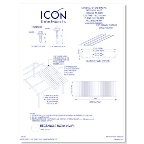Rectangular Gable RG30x44M-P4 - Roof Layout
