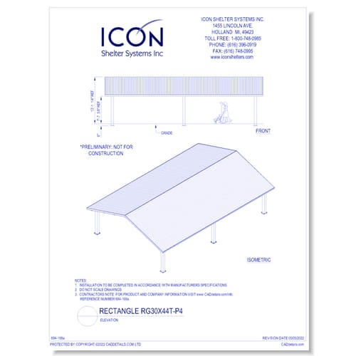 Rectangular Gable RG30x44T-P4 - Elevation