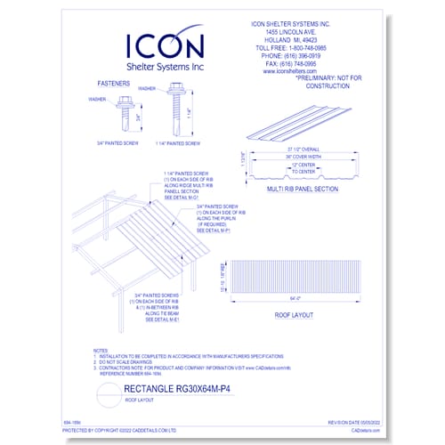 Rectangular Gable RG30x64M-P4 - Roof Layout