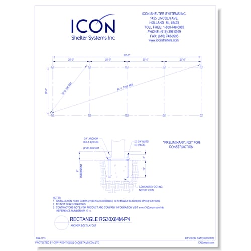 Rectangular Gable RG30x84M-P4 - Anchor Bolt Layout