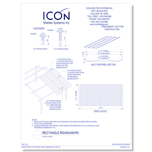 Rectangular Gable RG40x44M-P4 - Roof Layout
