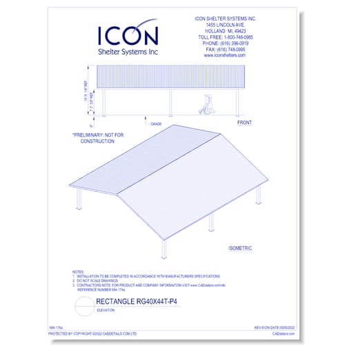 Rectangular Gable RG40x44T-P4 - Elevation
