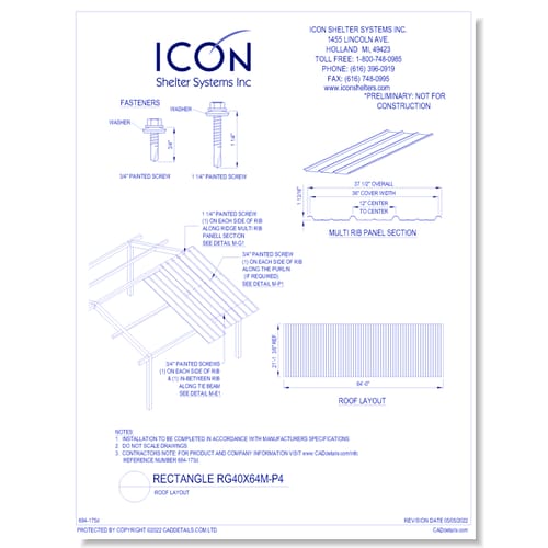 Rectangular Gable RG40x64M-P4 - Roof Layout