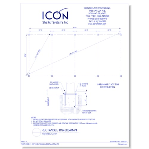 Rectangular Gable RG40x84M-P4 - Anchor Bolt Layout