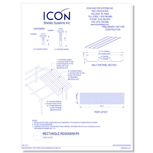 Rectangular Gable RG40x84M-P4 - Roof Layout