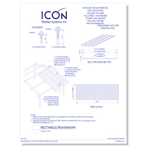 Rectangular Gable RG44x64M-P4 - Roof Layout