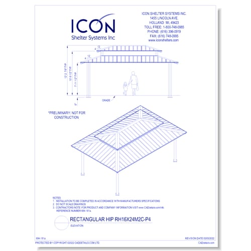 Rectangular Hip RH16x24M2C-P4 - Elevation