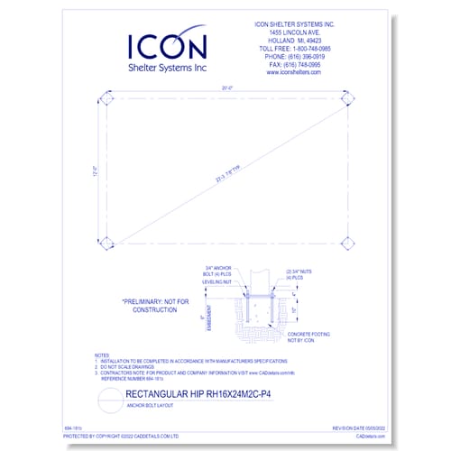 Rectangular Hip RH16x24M2C-P4 - Anchor Bolt Layout