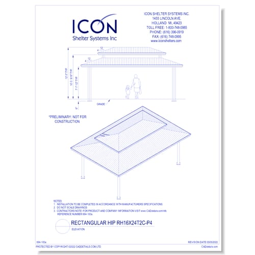 Rectangular Hip RH16x24T2C-P4 - Elevation