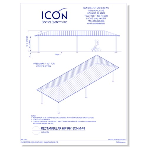 Rectangular Hip RH16x44M-P4 - Elevation