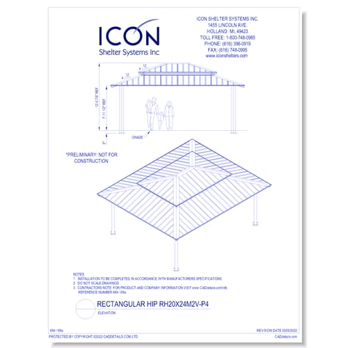Rectangular Hip RH20x24M2V-P4 - Elevation