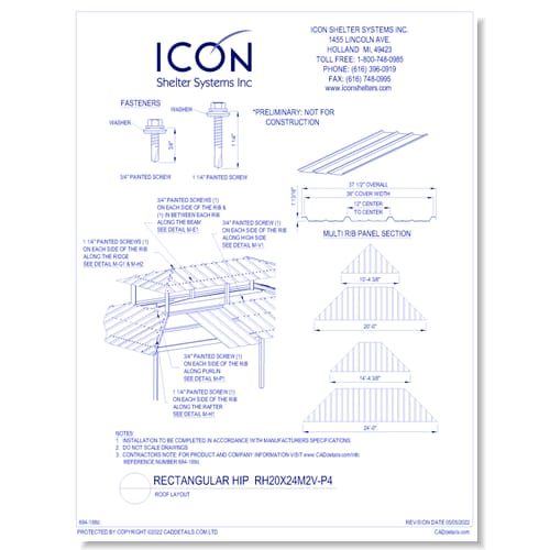 Rectangular Hip RH20x24M2V-P4 - Roof Layout