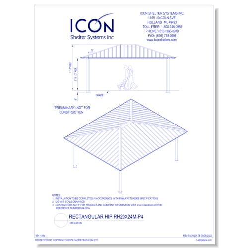 Rectangular Hip RH20x24M-P4 - Elevation