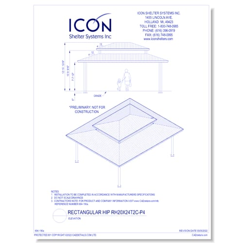 Rectangular Hip RH20x24T2C-P4 - Elevation