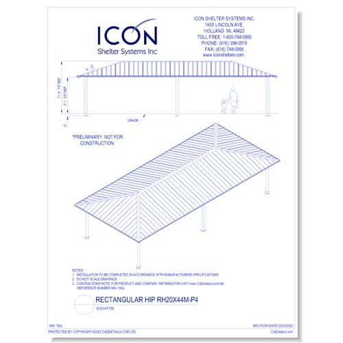 Rectangular Hip RH20x44M-P4 - Elevation