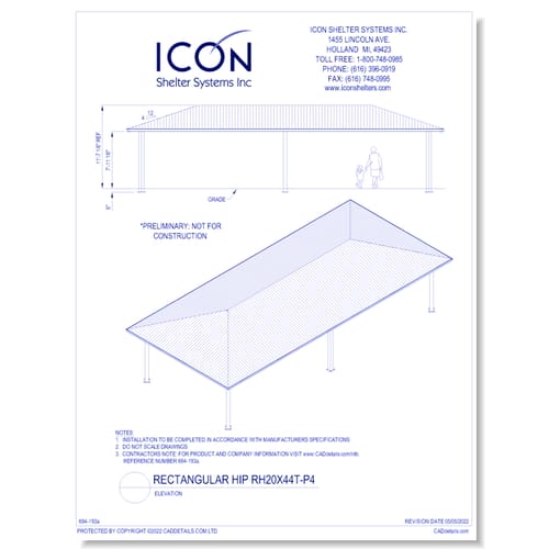 Rectangular Hip RH20x44T-P4 - Elevation