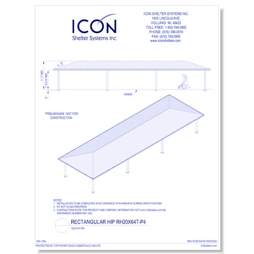 Rectangular Hip RH20x64T-P4 - Elevation
