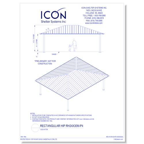 Rectangular Hip RH24x30M-P4 - Elevation
