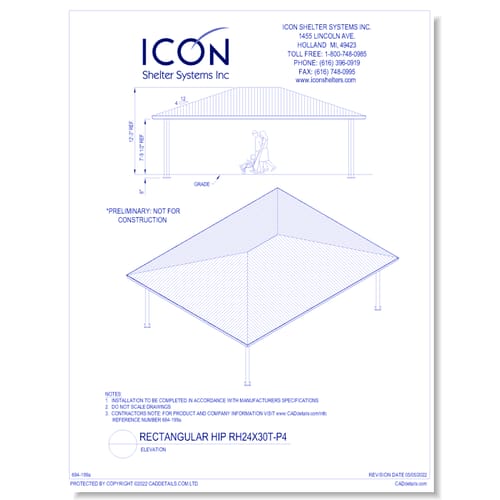 Rectangular Hip RH24x30T-P4 - Elevation