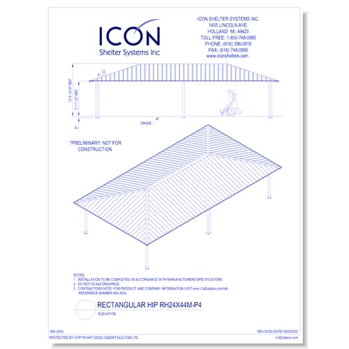 Rectangular Hip RH24x44M-P4 - Elevation