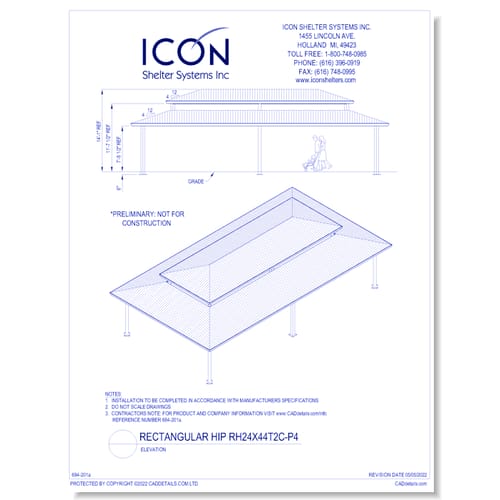 Rectangular Hip RH24x44T2C-P4 - Elevation
