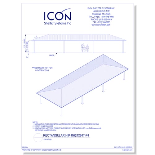 Rectangular Hip RH24x64T-P4 - Elevation
