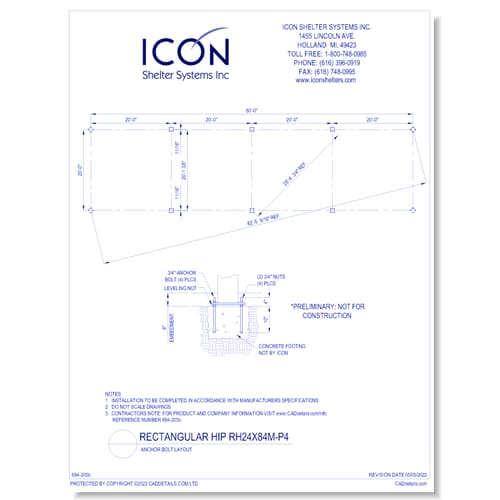 Rectangular Hip RH24x84M-P4 - Anchor Bolt Layout