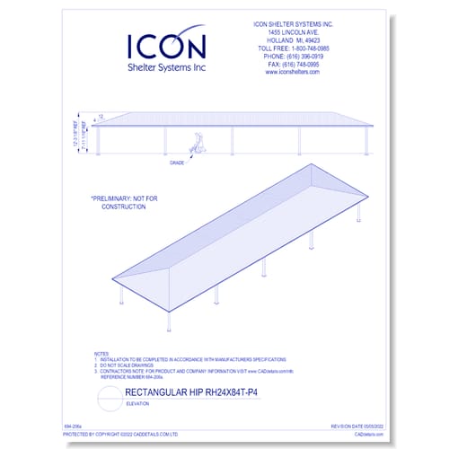 Rectangular Hip RH24x84T-P4 - Elevation