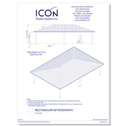 Rectangular Hip RH30x44M-P4 - Elevation