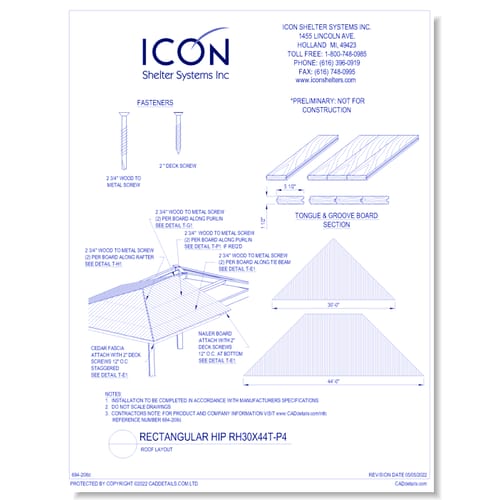 Rectangular Hip RH30x44T-P4 - Roof Layout